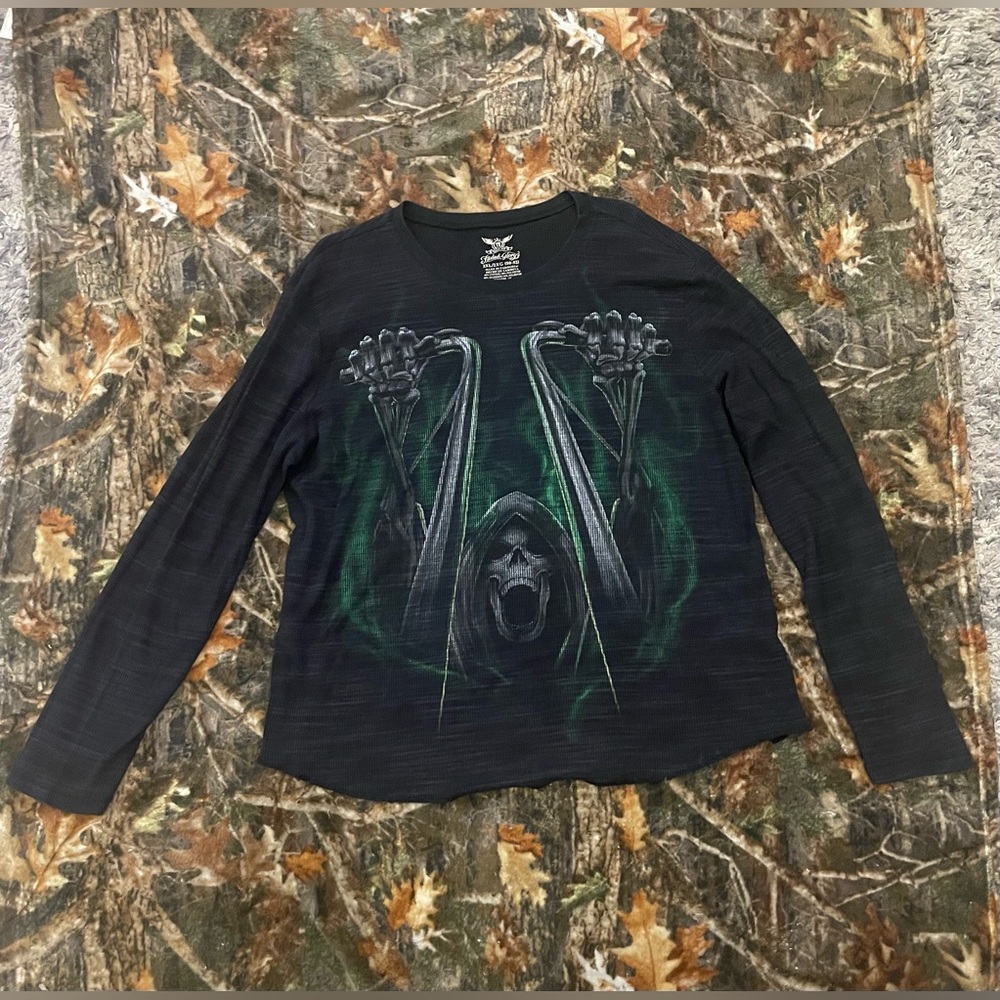 Y2K Faded Glory Grunge Reaper Biker Thermal Long Sleeve Men's Size 2XL